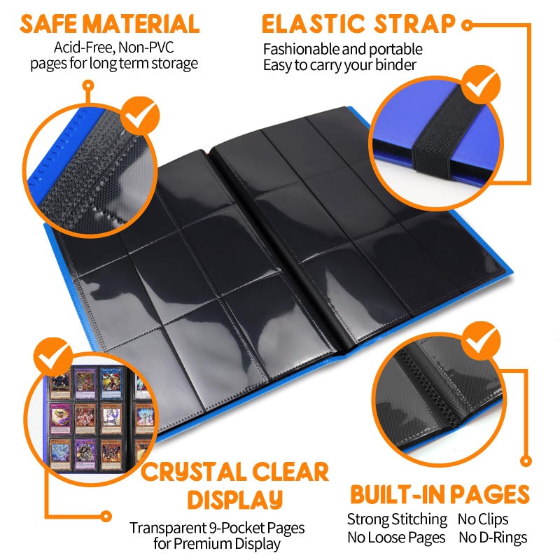 KIOEEE Dark Blue Card Binder 9 Pocket, PP Cover Trading Card Binder for 360 Cards, Sturdy Card Collection Album, Card Holder Folders for MTG, TCG, Game Cards & Sports Cards - Image 3